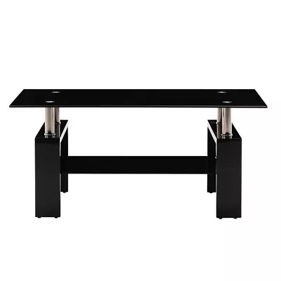 37  Rectangular Coffee Table Tempered Glass Shelf Modern Living Room Furniture • $88.99