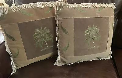 2 Matching Throw Pillows W/ Fringe! Vintage Low Country Theme~Suede With Inserts • $29.99