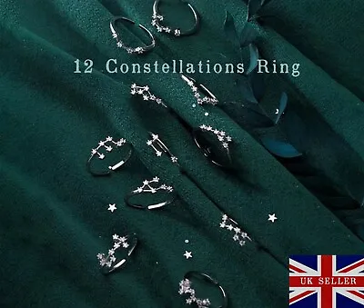 12 Constellations Ring 925 Sterling Silver Zodiac Star Signs Rings ResizableRing • £8.99