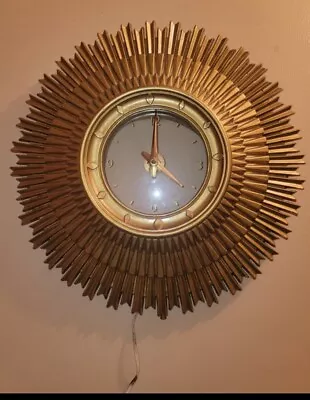 Vtg Golden Mystery Sunburst Clock Mid Century Model #101 • $100