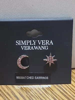 Simply Vera Vera Wang Silver Tone Mismatch Star And Moon Post Earrings- Pink New • $9.99