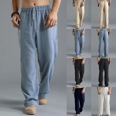 Mens Casual Cotton Blend Pockets Solid Classic Elastic Waist Pants Trousers US • $20.69