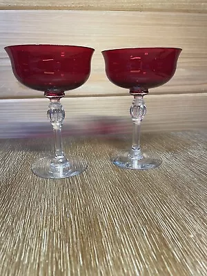 Lot Of 2 Morgantown Radiant Ruby Red Liquor Cocktail Glasses Vintage Clear Stem • $24.99