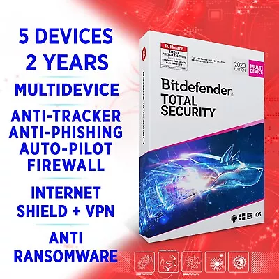 Bitdefender Total Security 2024 Multidevice 5 Devices 2 Years FULL EDITION +VPN • $149.88