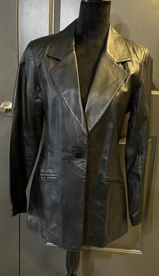$45 • Buy VAKKO Sport Womens M Black Leather One Button Jacket  Welted Pockets ,Lined