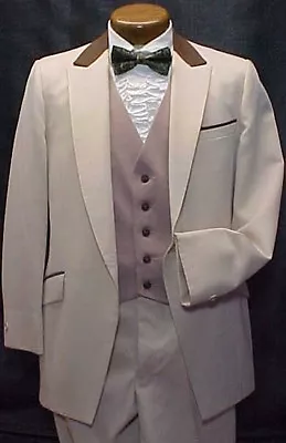 VINTAGE AFTER SIX BEIGE TAN & BROWN MENS BOYS TUXEDO JACKET Or 4pc TUX RETRO • $84.95