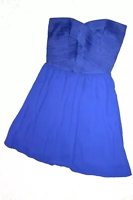Divided H&M Royal Blue Strapless Spandex Chiffon Mini Dress Sz 8 Silver Zipper • $10