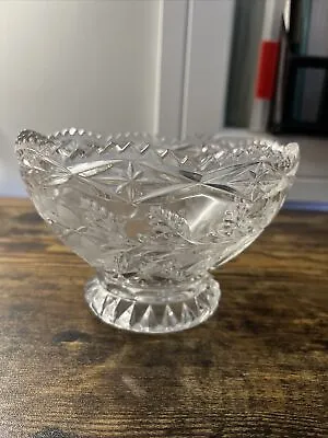 Vintage Zajecar Crystal Glass Cut Bowl Etched Flower 6”  Made In Yugoslavia • $42.99