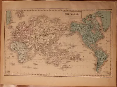 1856 Black's World Mercator's Projection - Map 17.3  X 12.5  - Antique • $65