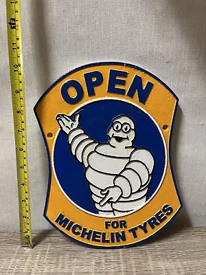 Vintage Open For Michelin Tyres Enamel Advertising Sign Garage Mancave • £49.99