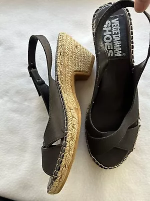 Vegetarian Shoes Vegan Brown Sandals Made England Straw Block Heel Size 41/9.5US • $79.99