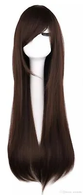 Women Men Long Straight Anime Cosutme Party Dark Brown Wig Cosplay 32 Inch USA  • $13.29