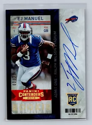 2013 Panini Contenders #209a EJ Manuel 3 /21 Jersey Numbered AUSN Buffalo Bills • $49.99