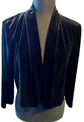 CALVIN KLEIN DESIGNER BLACK VELVET OPEN-FRONT BOLERO CARDIGAN 3/4 SLEEVE Sz M • $22