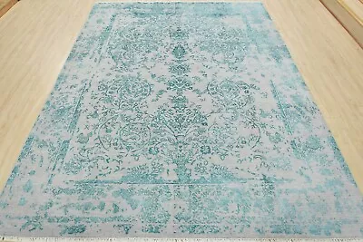 Modern Anatolia 8’2” X 10’1” Grey Teal Wool/Viscose Hand-Knotted Oriental Rug • $1571.65