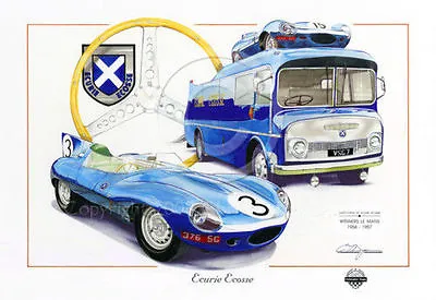Jaguar D Type Ecurie Ecosse Transporter Bus Le Mans 1957 New Painting Print Art • £45