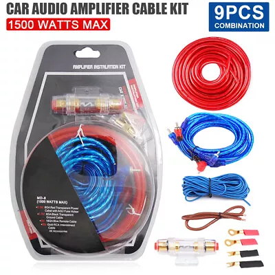 Car Amplifier Cable Subwoofer Wiring Power AMP RCA Wire Kit Audio 1500W 8GAUGE • $9.99