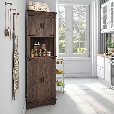 68  Farmhouse Corner Cabinet 5-Tier Storage Cabinet With Barn Door & Shelves • $146.99