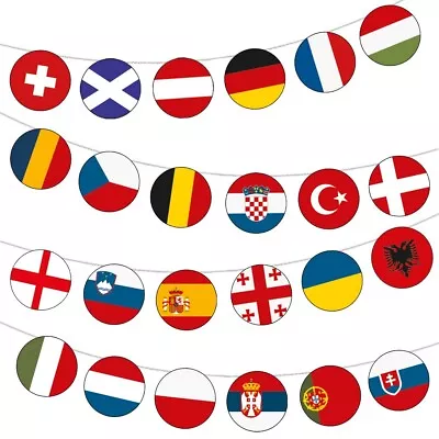 Football Euro 2024 Team National Flags Bunting Decorations - 24pcs / 5m Ribbon • £7.95