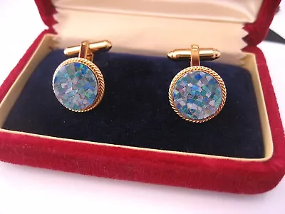 Vintage 14K Gold Filled Opal Mosaic Cufflinks Buttons • $215