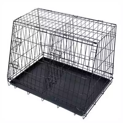 Sloping Dog Cage Crate Fits Most Cars SUVs Secure Bolt Latches Plastic Tray • £67.50