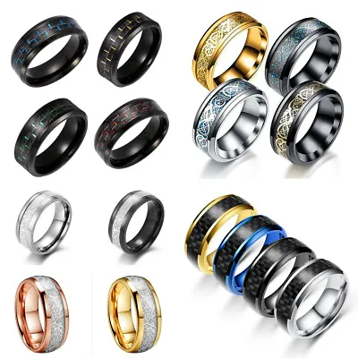 Tungsten Carbide Carbon Fiber Ring Men Women Silver Engagement Wedding Bands Lot • $1.71