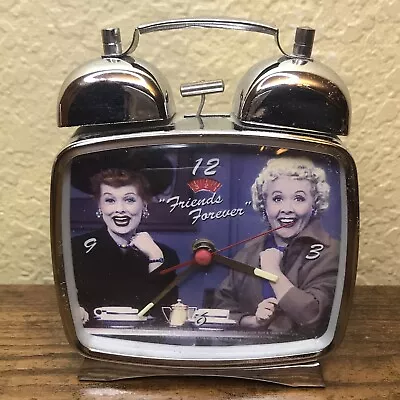 I Love Lucy Vtg Diner Chrome Wind-up Alarm Clock ~ Lucy & Ethel Friends Forever! • $30.51