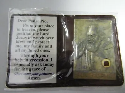 Saint Pio Pocket Metal Card With Relic 2 1/8  By 1 3/8  Holder & Prayer Card • $16.95