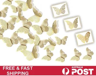 12Pcs Gold 3D Butterfly Wall Stickers Decal Kids Nursery Home Wedding Décor  • $5.99