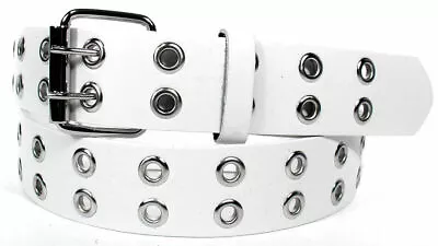 Men Women Unisex 2 Holes Row Grommet Bonded Leather Belt Removable Metal Buckle • $9.25