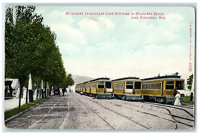 1910 Milwaukee Interurban Cars Stopping Waukesha Beach Wisconsin Posted Postcard • $19.95