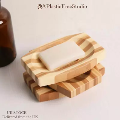 Natural Wooden Soap Dish With Stripy Pattern Wood Soap Holder/Soap Rack  • £6.99