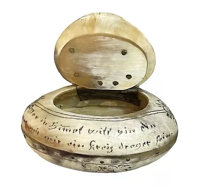 Antique 19th Century Ox Horn Scrimshaw Snuff Box • £385.09