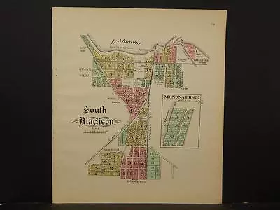 Wisconsin Dane County Map 1911 South Madison Double Sided Z5#55 • $31.96