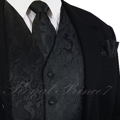NEW Men's Paisley Design Dress Vest And Neck Tie Hankie Set For Suit Or Tuxedo • $25.36