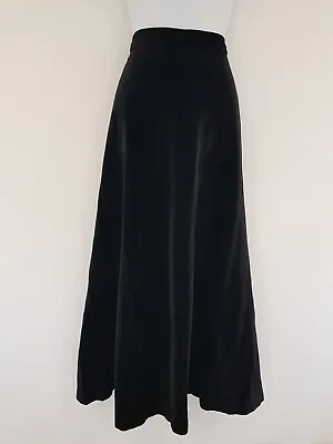 Vintage Skirt Black Velvet Long Maxi Smart Retro Gothic Size 8 Lined Cotton Goth • £49