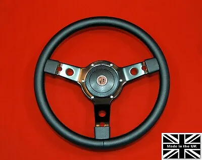 13  Leather Steering Wheel-Black Spokes & Hub. Fits MGA All Years • $169.95