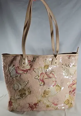 Yaumi K. Pink Sequin Knit Retro Bag Purse Tote Handbag Sparkly Design • $27.97