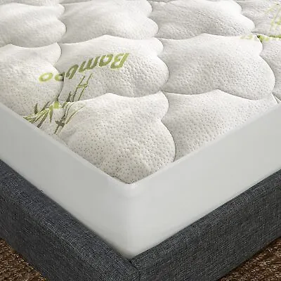 Bamboo Pillow Top Mattress Topper Cover Soft Air Mattress Pad Cover Twin/Queen • $33.29