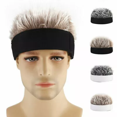 Men Women Creative Punk Rock Beanie Hat With Fake Hair Funny Short Wig Cap • $6.36