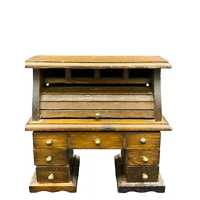 Vintage Miniature Rolltop Wooden Desk Dollhouse Tiawan 4.25 X4.5  • $17.49