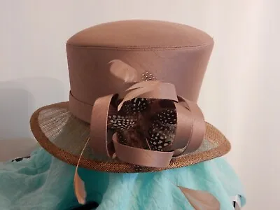 £25 • Buy Taupe Brown Hat By M&S - Fabric Crown & Small Sinamay Brim - Wedding Races - NEW