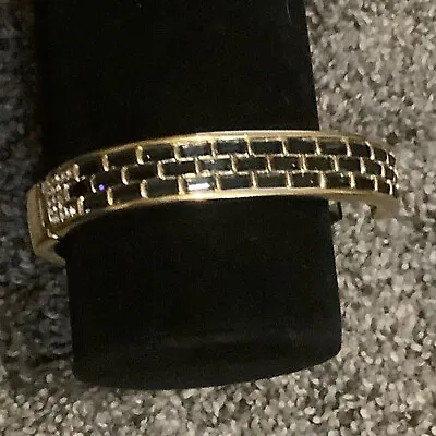 Vtg S.A.L. Swarovski Black Crystal Gold Tone Stone Hinged Bangle Style Bracelet • $39.99