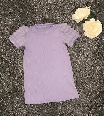 New Age 12-18 Months Baby Girl Lilac Pastel Ribbed Puff Sleeve Dress Toddler  • £6.50