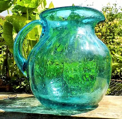 Victorian Antique Glass JUG Hand Blown Blue Glass LARGE 6 Pints • £38