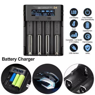 Four Slots LCD Display Smart USB Battery Charger For 3.6V/3.7V Li-ion Batteries • £16.14