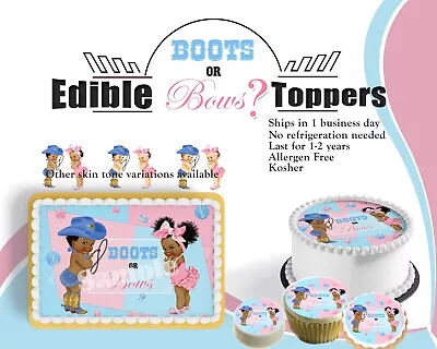 Boots Or Bows Gender Reveal Cake Topper Edible Paper Sugar Sheet Cookies Cupcake • $10.50