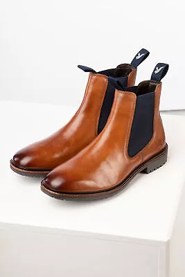 Mens Leather Chelsea Boots Slip On Dealer Boot Smart Casual Rydale 2 Colours • £62.99