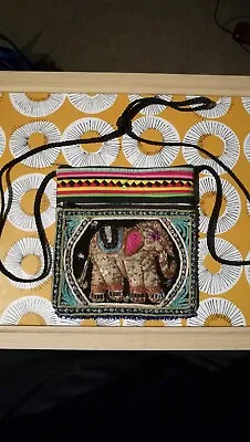 £8 • Buy Applique Embroidered Beaded Boho Hippy Quilted Elephant Strap Purse Bag Used Vgc