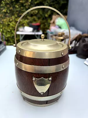 Vintage English Oak Biscuit Barrel With Porcelain Liner • $29